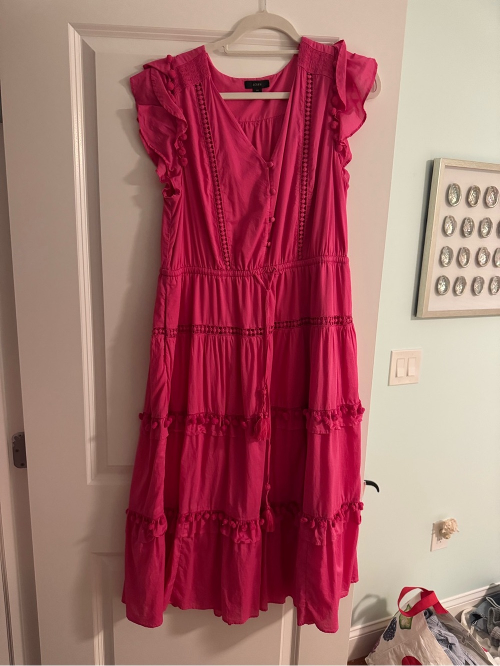 jcrew pink pom pom and tassel dress